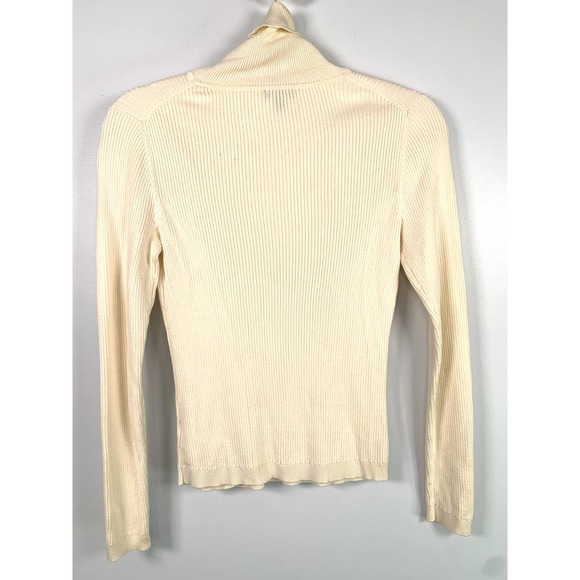 Talbots Ribbed Cowl Neck Cream Long Sleeve Ruffle Front Cardigan XS - Picture 4 of 6